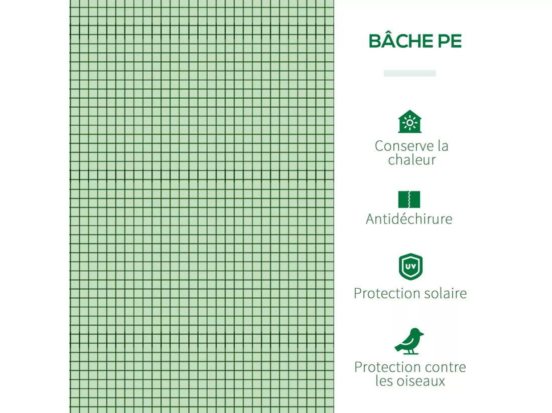 Mini serre de jardin serre à tomates 2,95L x 1l x 0,8H m acier PE haute densité 140 g/m² anti-UV 3 fenêtres zip enroulables vert