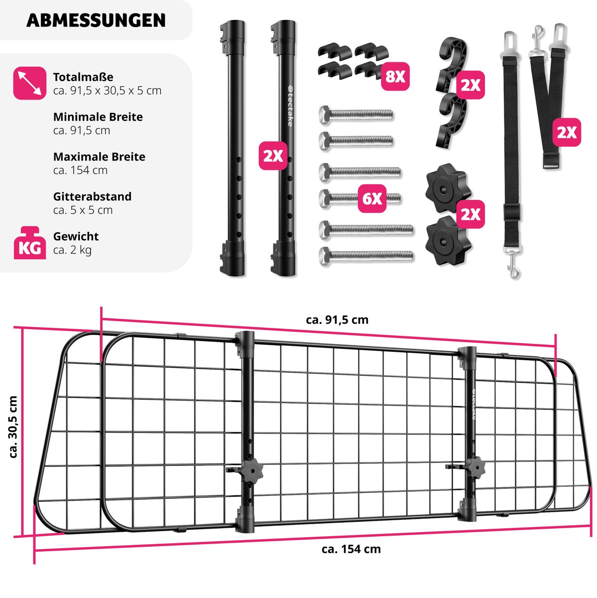 tectake Balu hondenrek, verstelbare breedte 91,5 x 30,5 x 5 cm