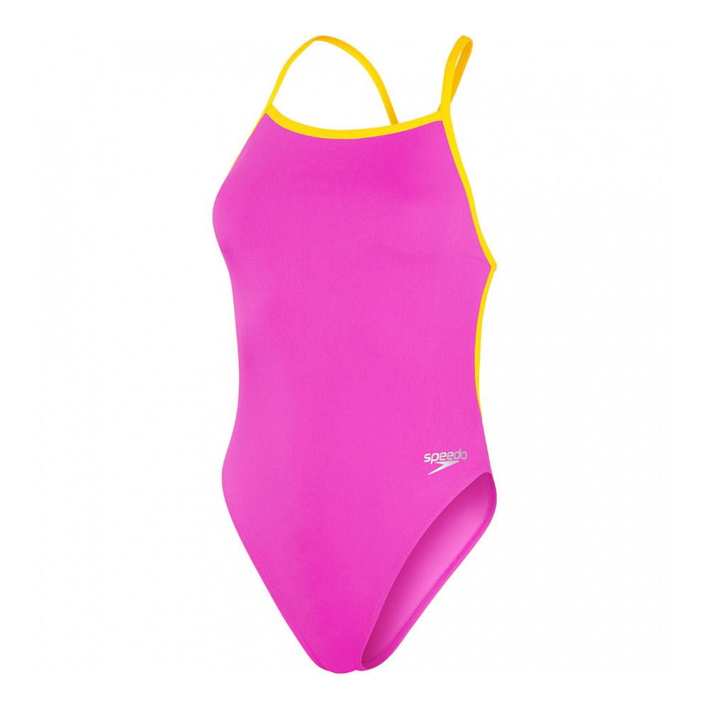 Speedo ECO+ SOLID VBACK - Maillot de bain 1 pièce Femme pink/yellow