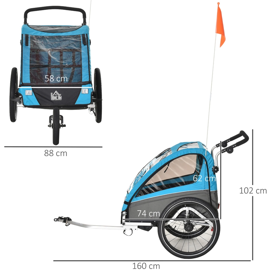 HOMCOM 3in1 Kinderwagen auch als Jogger und Fahrradanhänger blau