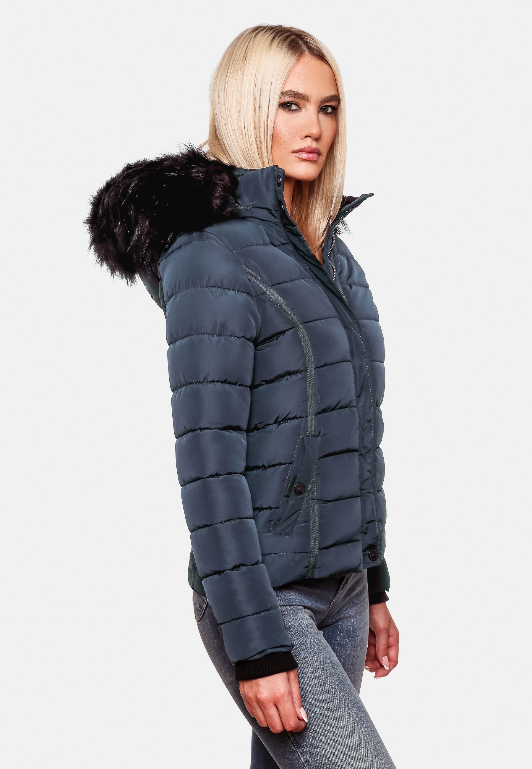 NAVAHOO Damen Steppjacke Hochwertige Winterjacke Mit Voluminöser Kunstpelz-Kapuze Miamor