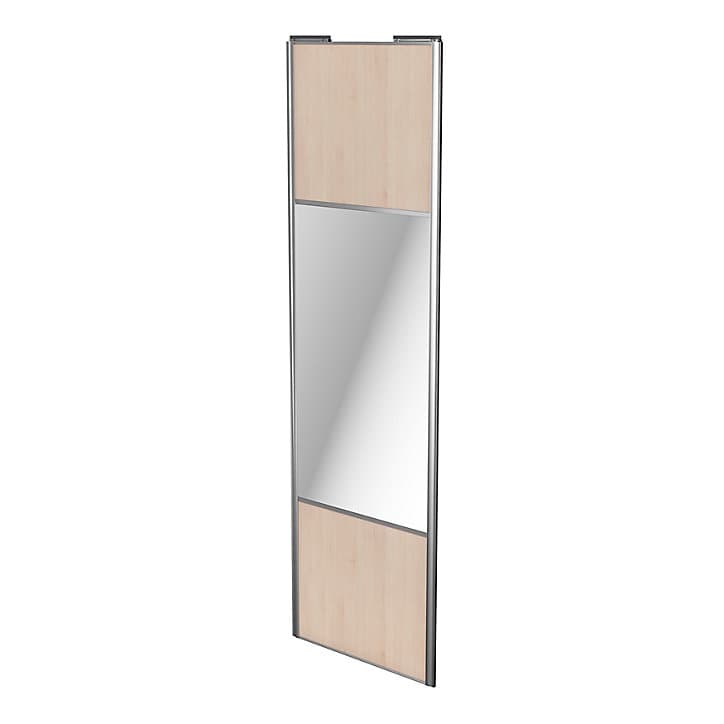 Porte de placard coulissante avec miroir effet chêne clair profil gris GoodHome Arius H. 248,5 x L. 77.2 cm + amortisseurs