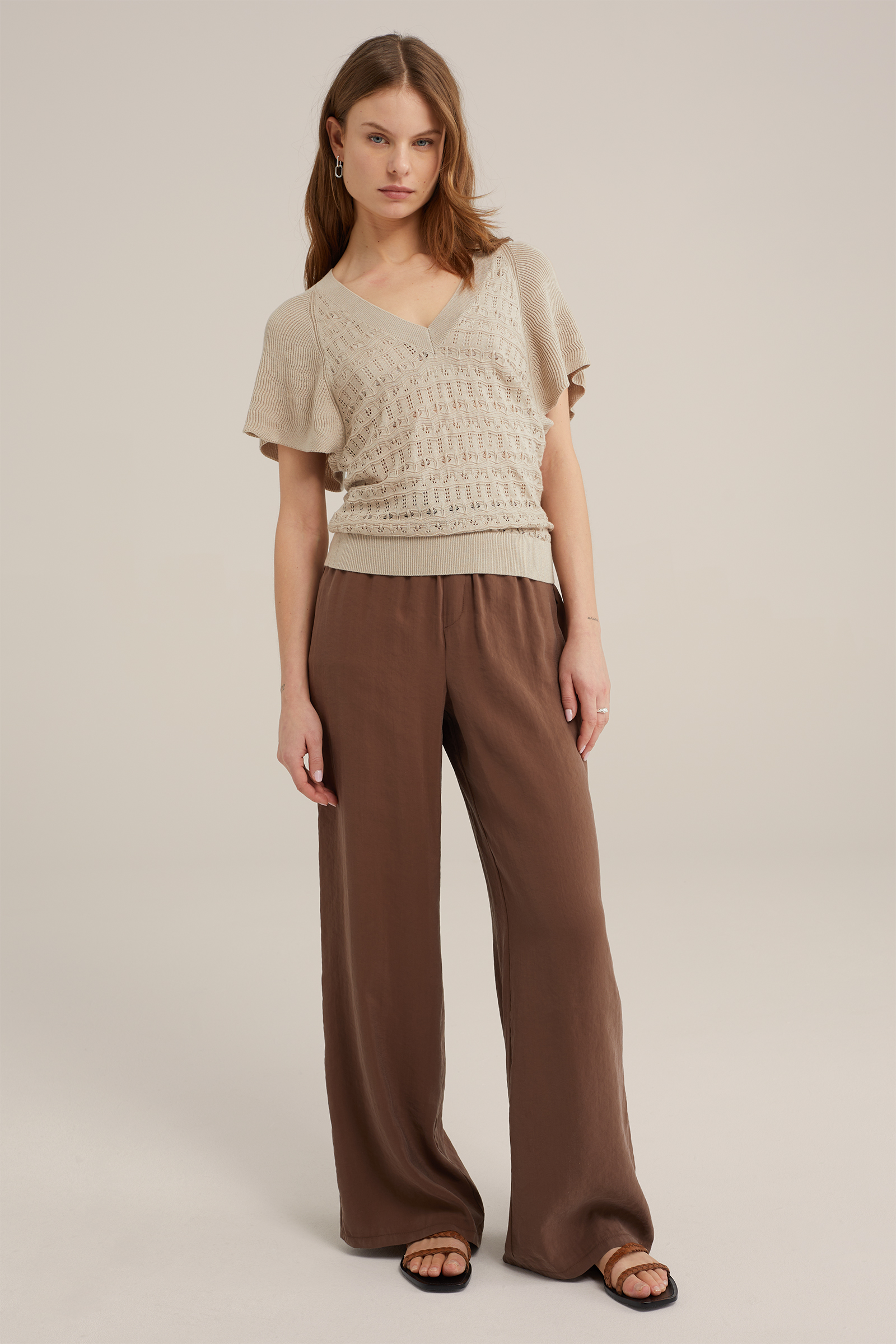 wide leg broek WE Fashion Donkerbruin