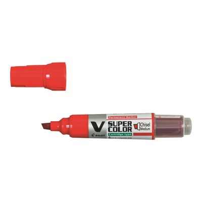 Pilot V SUPER COLOR - Marqueur permanent rechargeable - pointe biseau - rouge