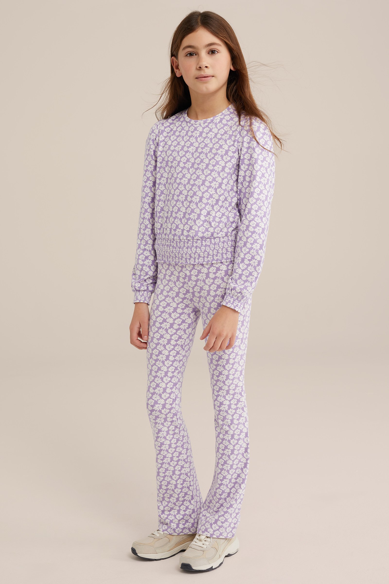 Meisjes flared legging met dessin WE Fashion Lichtpaars
