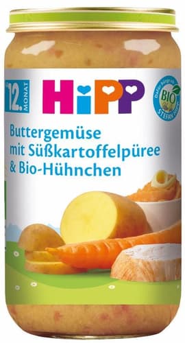 HiPP Bio Buttergemüse mit Süßkartoffelpüree und Bio-Hühnchen ab 12.Monat