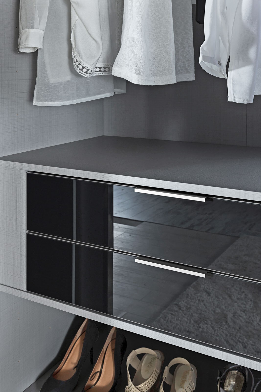 Schubkasteneinsatz Linegrey/Glas schwarz für Fachbreite 90 cm