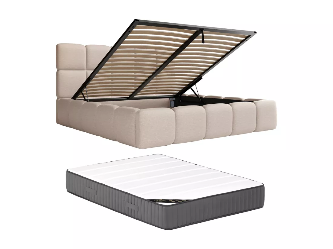 Lit coffre 180 x 200 cm - Tissu chiné - Beige + Matelas - DAMADO de Pascal Morabito