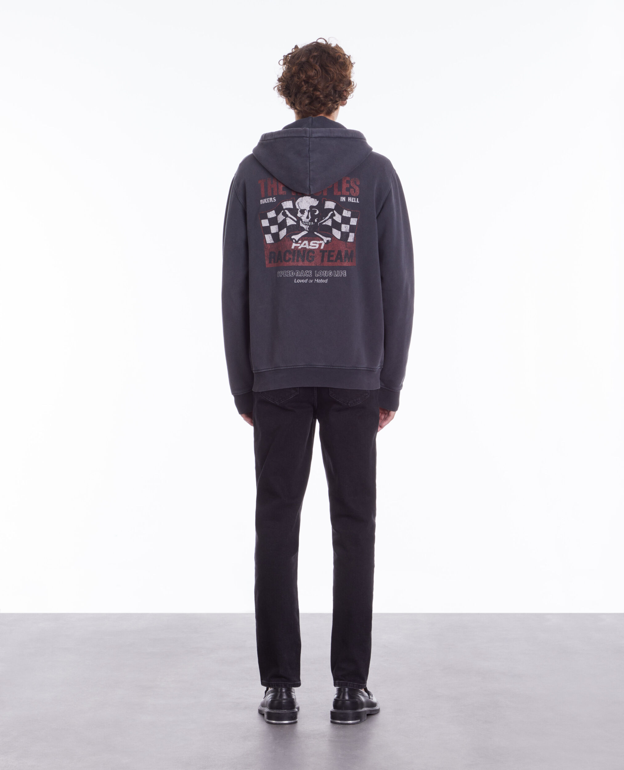 Sweatshirt à capuche noir avec sérigraphie Racing skull