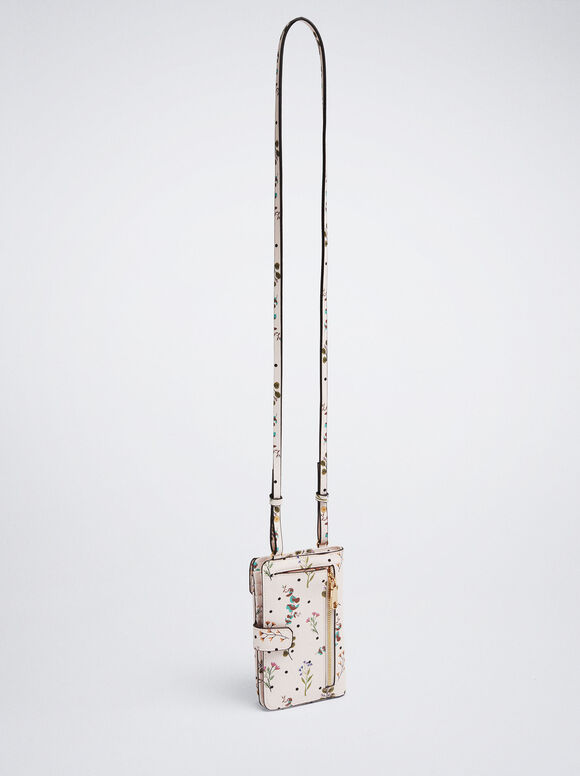 Bolsa para celular com estampa floral - Bege