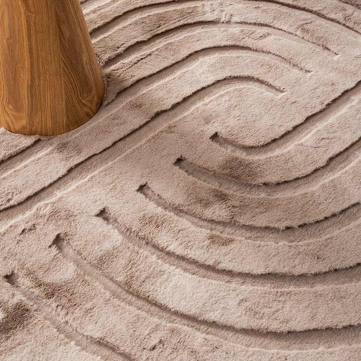 Rond hoogpolig vloerkleed - Carvy Curves Taupe