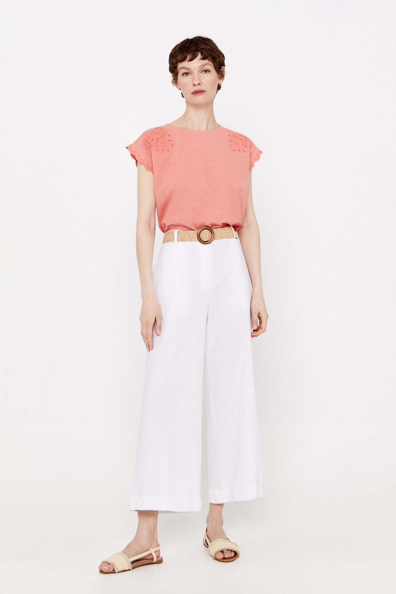 Top bordado com borboletas - Coral