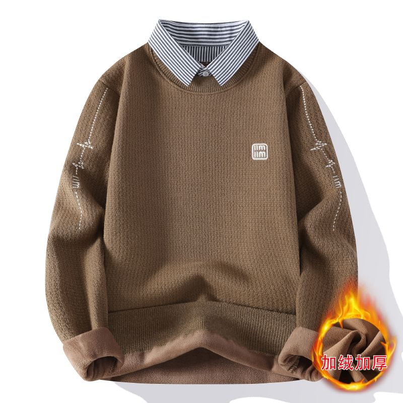 FORSETI - Sweatshirt met kraag en imitatieprint in twee delen met strepen