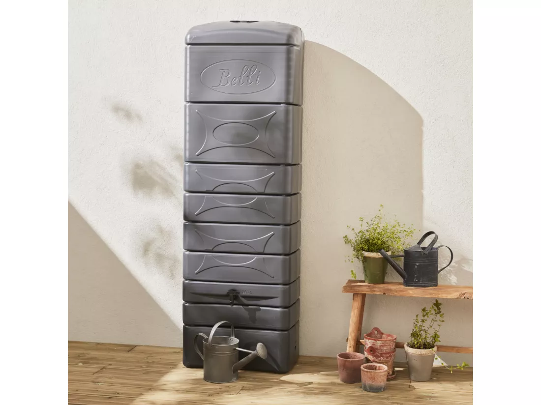 Lot de 2 récupérateurs d'eau. mural Chastang 300L Anthracite avec kit raccord chéneau inclus