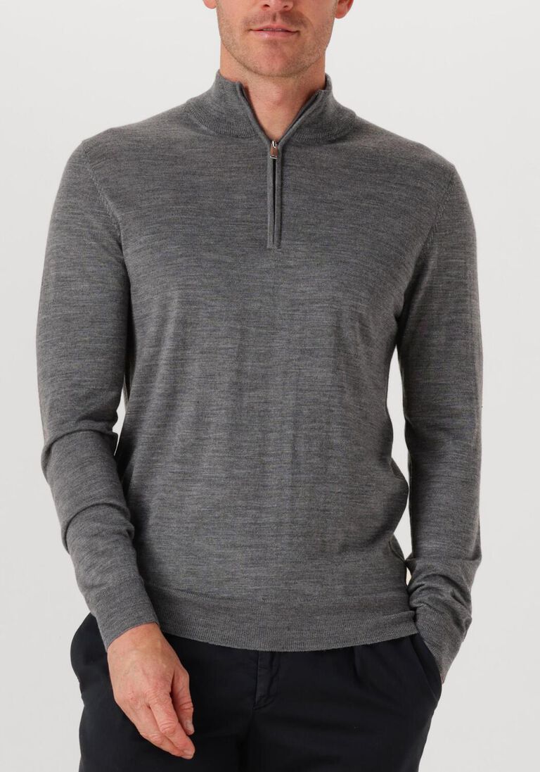 grijze profuomo trui pullover half zip merino