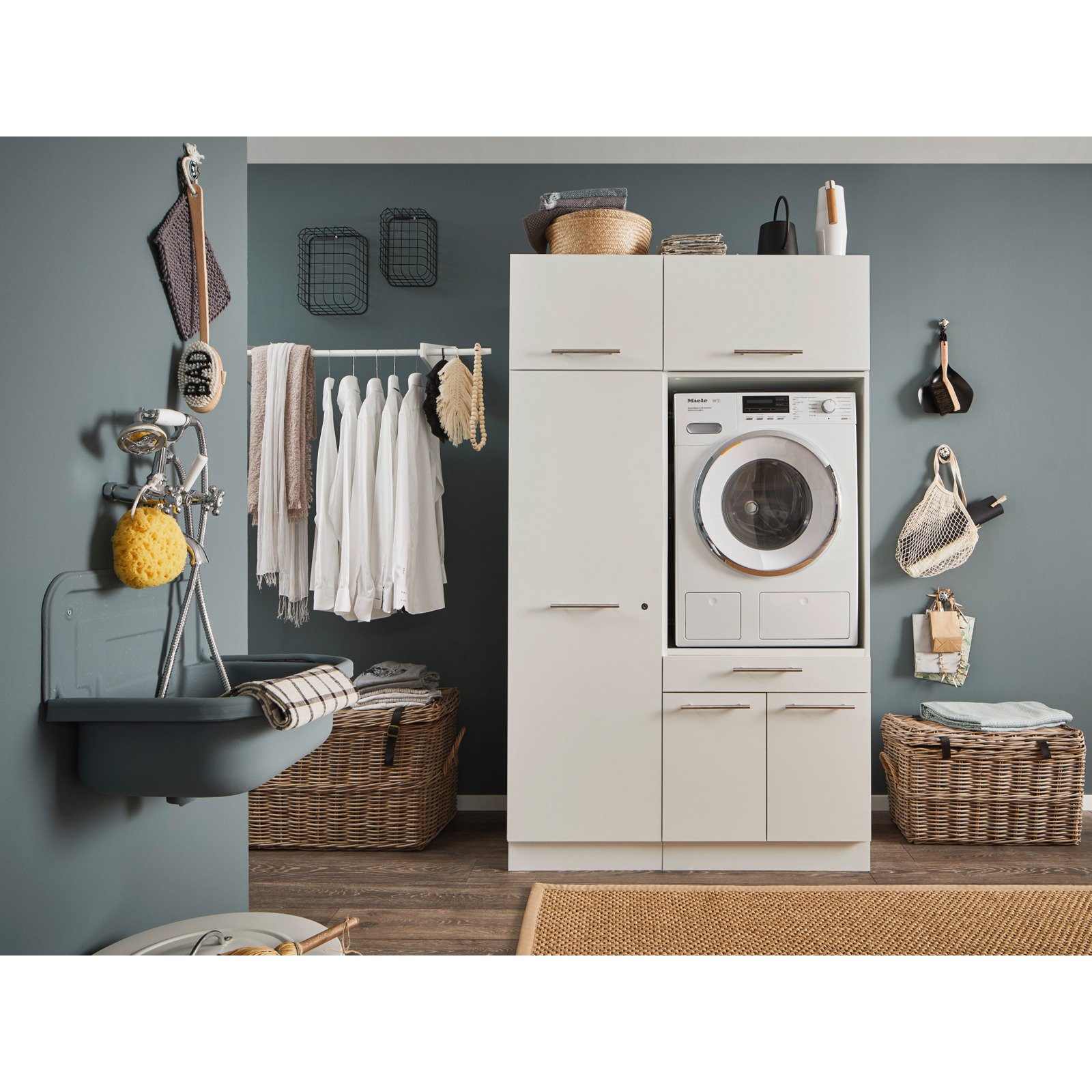 Waschmaschinenschrank Laundreezy melamin weiss matt 67,5 cm x 162 x 67,5 cm