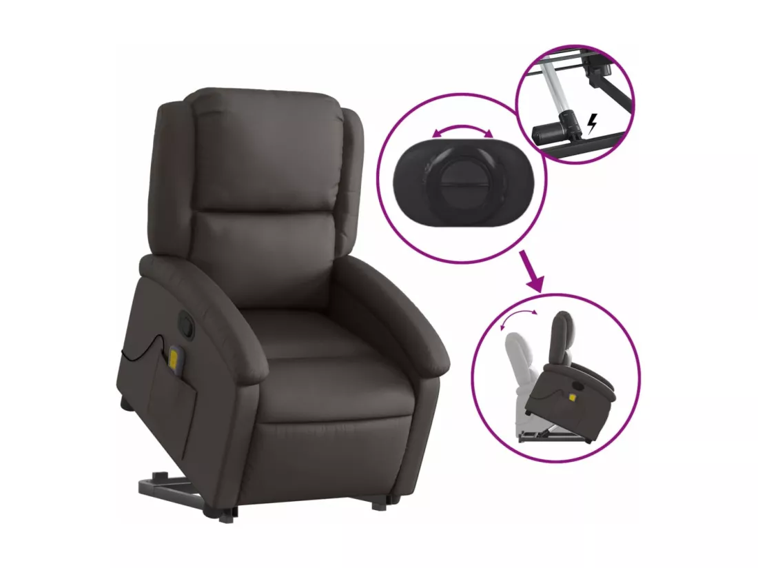 Fauteuil inclinable de massage marron foncé cuir véritable