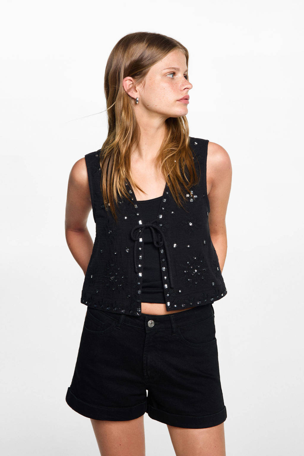 MANGO TEEN denim short zwart
