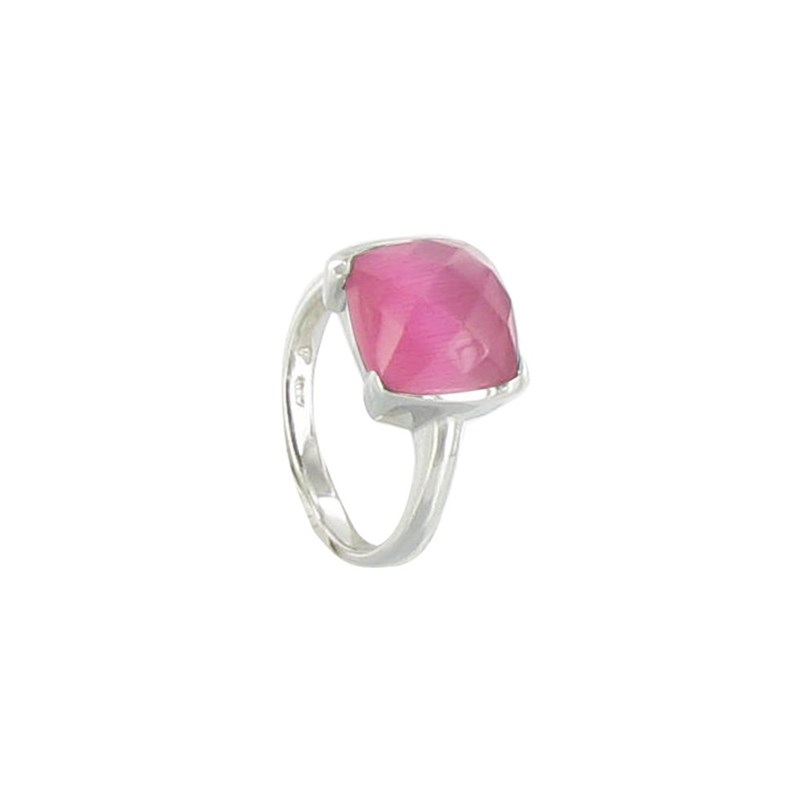Bague Argent et son Carré Oeil de Chat Facetée Rose