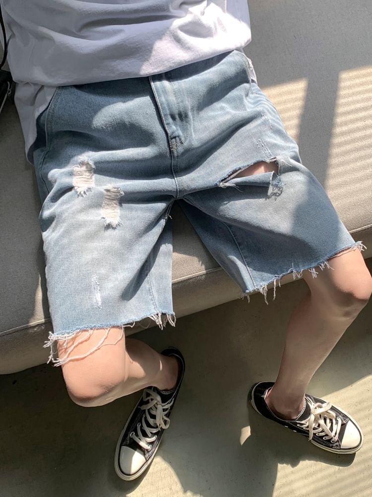 Breeson - Middelhoge denim shorts met distressed effect
