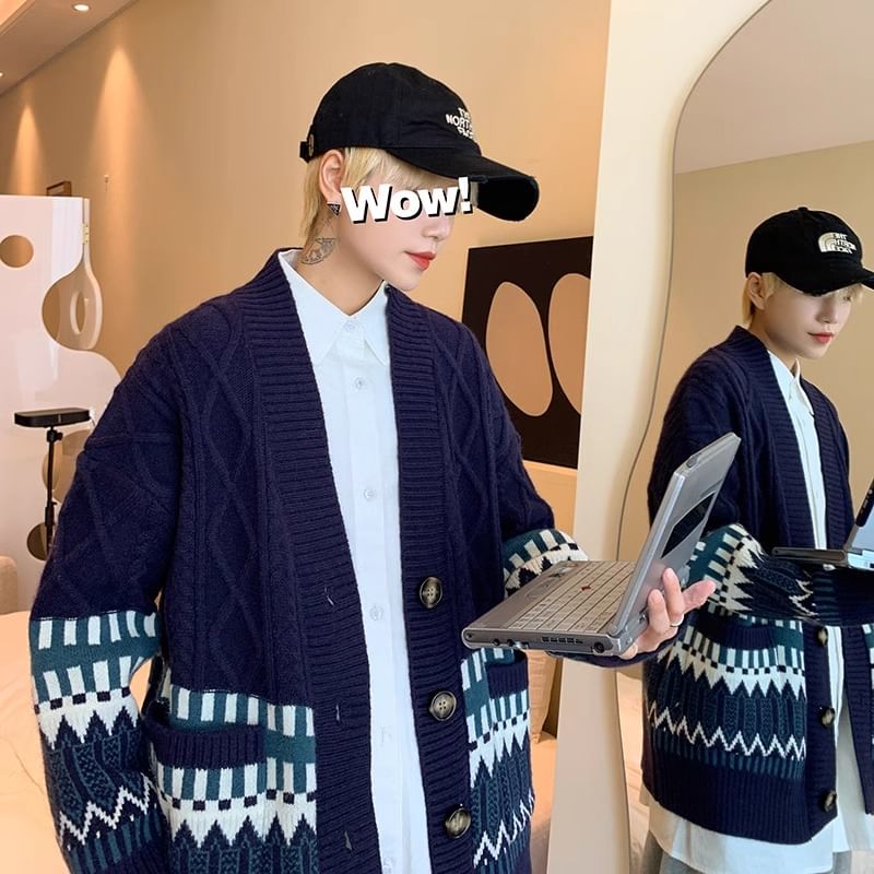 emeisa - Gestreept kabelgebreid oversized vest