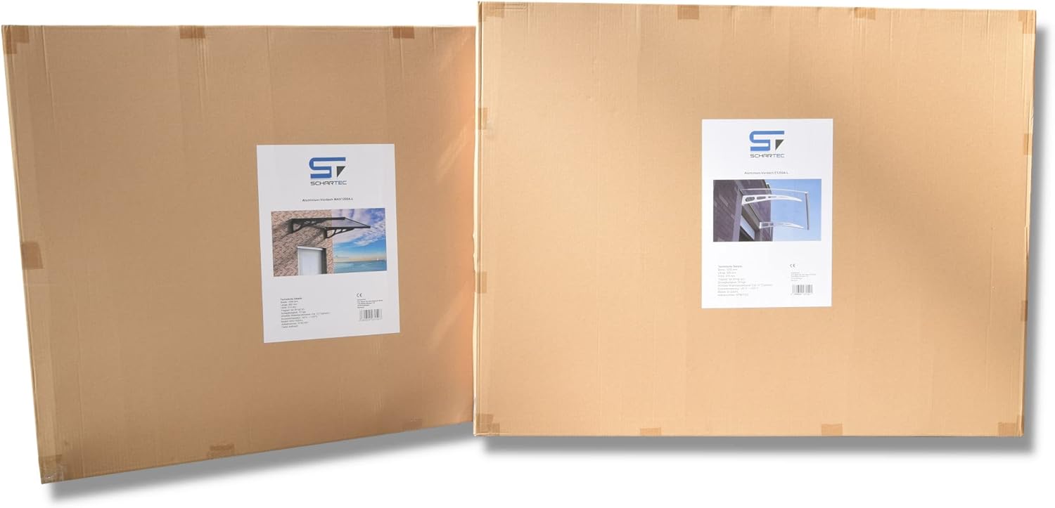 SCHARTEC Aluminium-Vordach als Haustürvordach in 100, 120 oder 150 cm | schützt auch bei extremen Wetterlagen Vordach für Haustür Überdachung | Aluminium Polycarbonat | Größe wählen