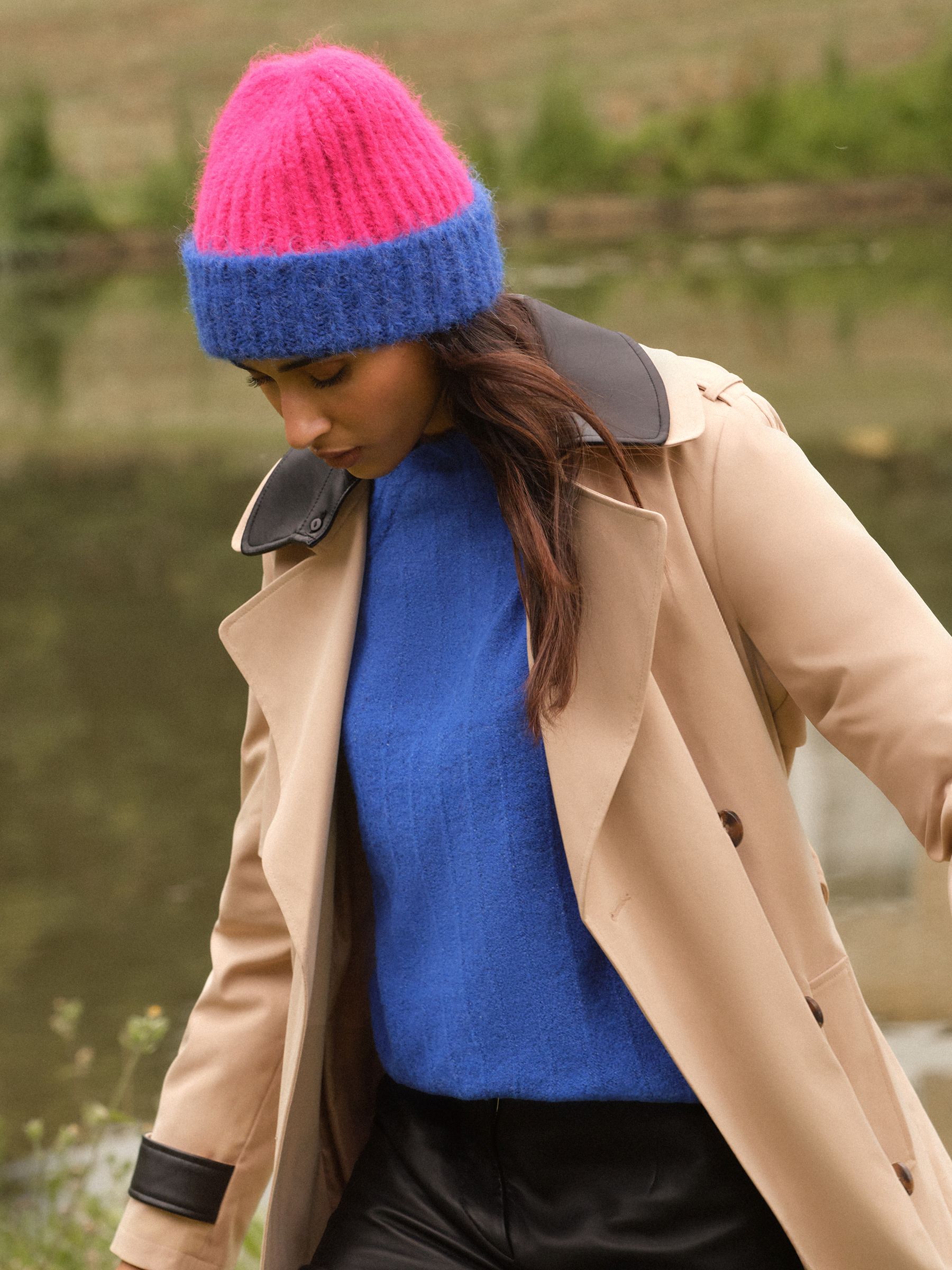 Roze en blauw - Love & Roses Colourblock Knitted Beanie