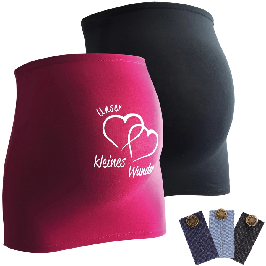 mamaband Bauchband 2er-Pack  Unser kleines Wunder + 3er Pack Hosenerweiterung schwarzmagenta