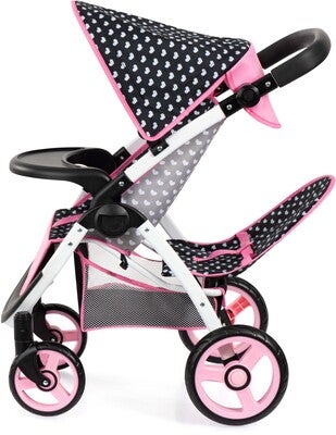 Bayer Design Twin Star Tvillingdukkevogn, Svart/Rosa