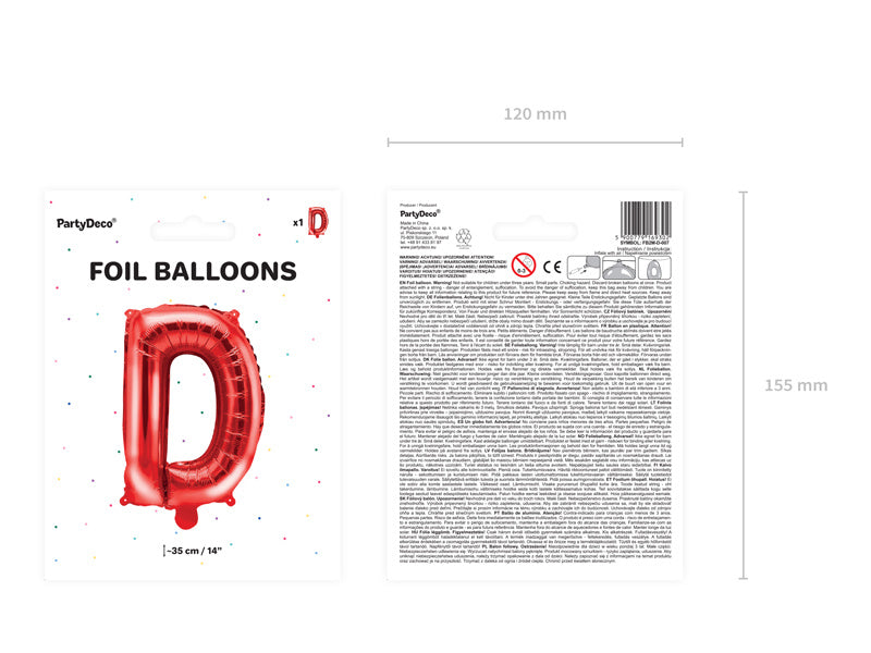 Folie Ballon Letter D Rood Leeg 35cm
