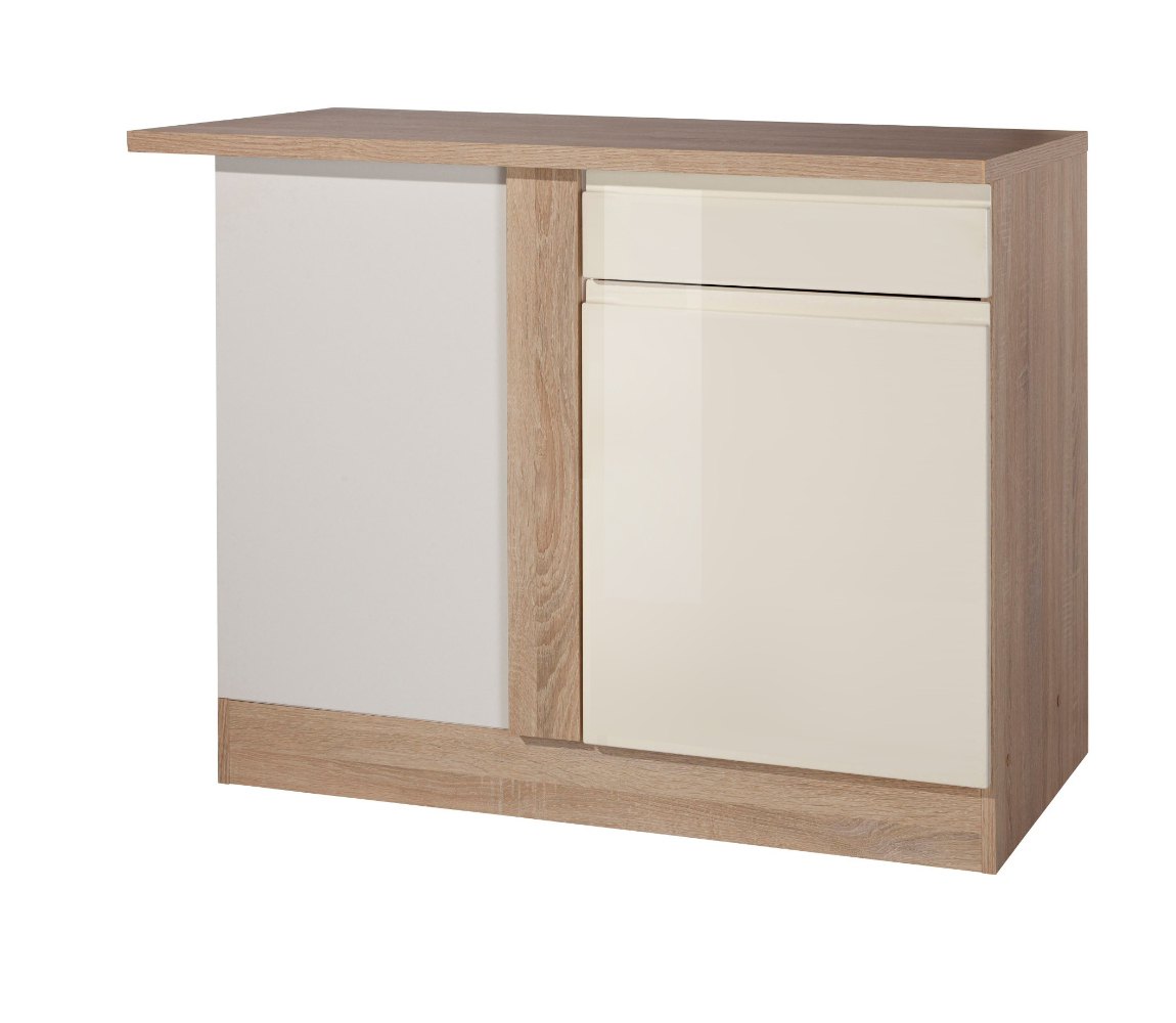 Eck-Anrichte WIEN - creme Hochglanz-Sonoma Eiche - 110 cm