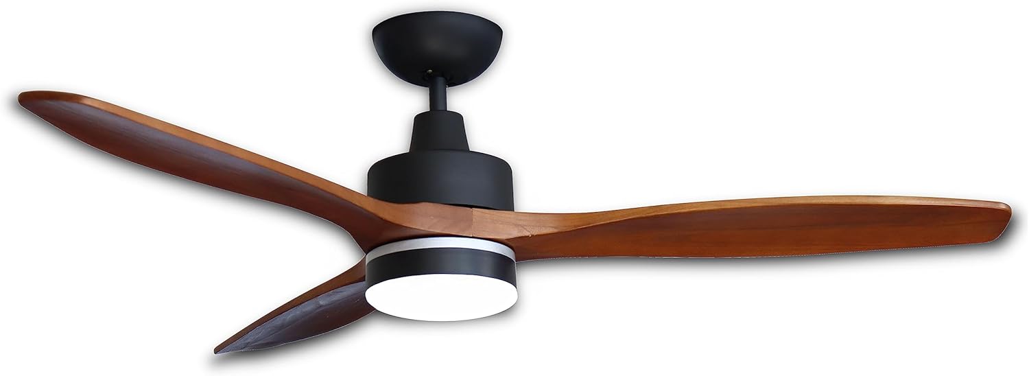 PEPEO – Notos Deckenventilator mit LED Beleuchtung | Sehr leiser Deckenventilator mit Fernbedienung und Rückwärtslauf. Ventilator Durchmesser 132 cm. Farbe: Schwarz/Holz dunkel