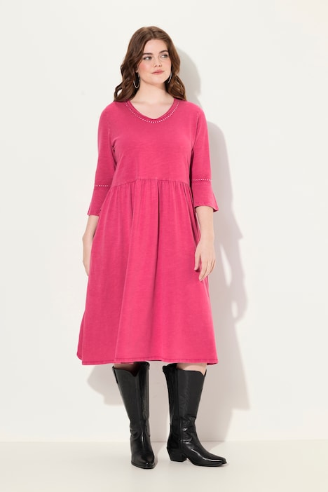 Jerseykleid, Rollkanten, A-Linie, V-Ausschnitt, 3/4-Arm