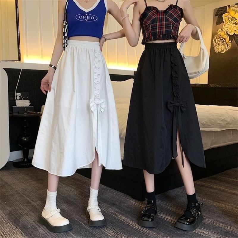 Sisyphi - Hoge taille effen split midi A-lijn rok