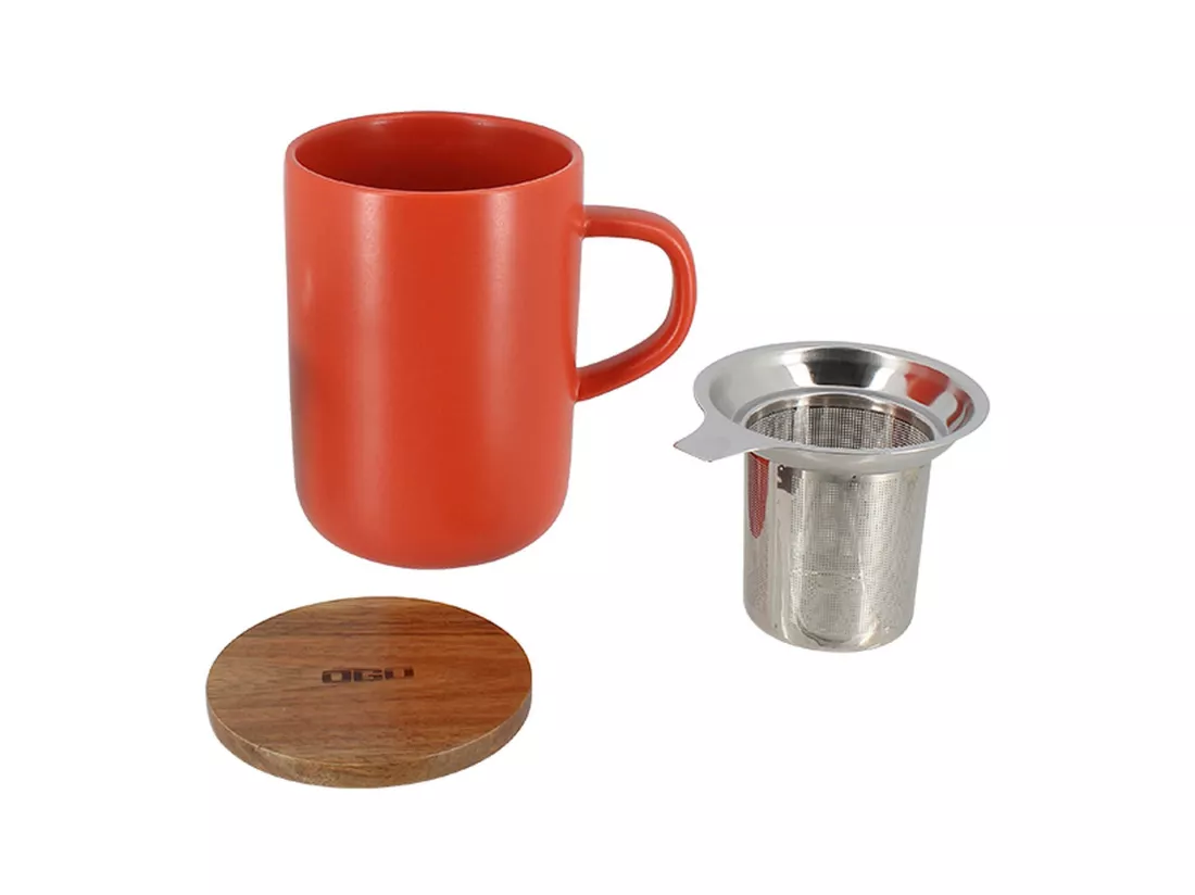 Ogo Living - Tisaniere Juliet Paprika En Gres Et Couvercle En Acacia De 475 Ml Ogo