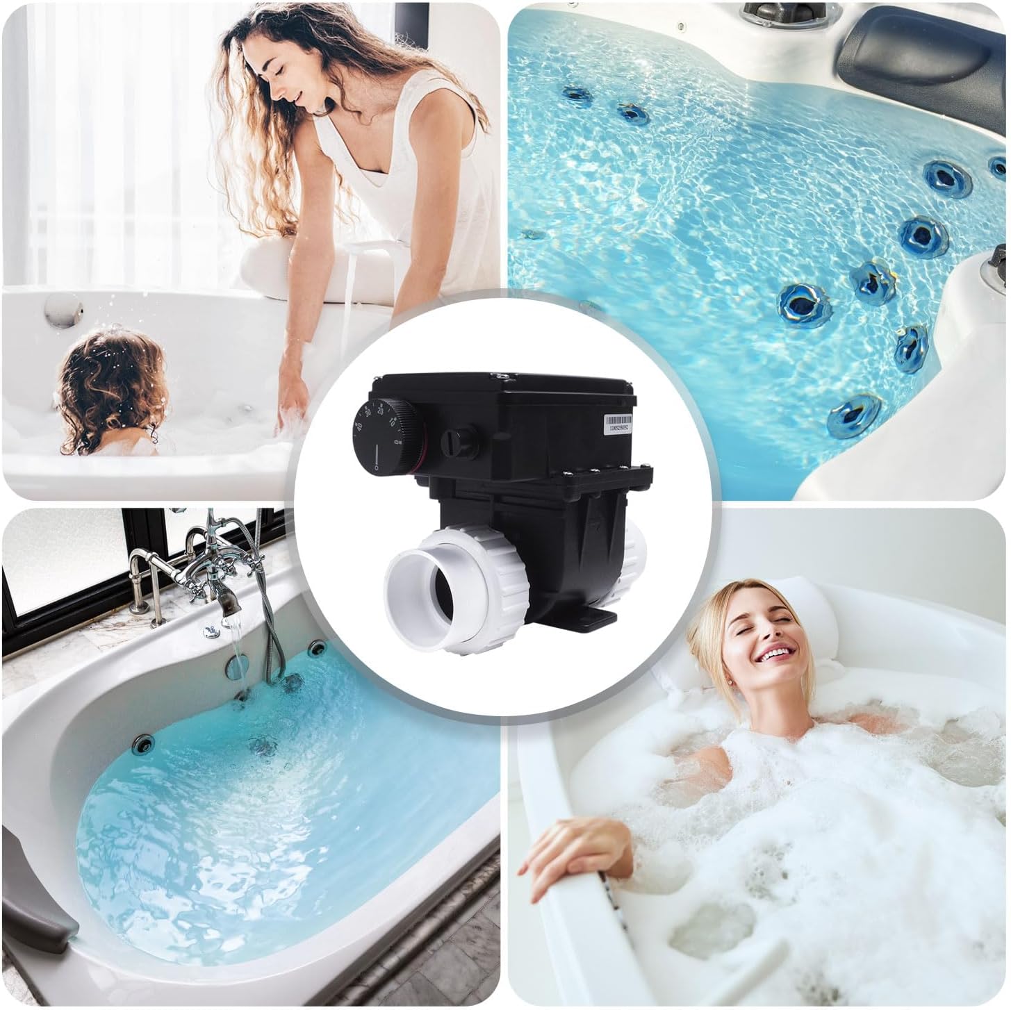 AQUADE Elektrische Whirlpool-Heizung 3 kW – Durchlauferhitzer für Spa, Außenwhirlpool & kleine Pools bis 1280L – Warmwasserbereiter mit Thermostat & Überhitzungsschutz
