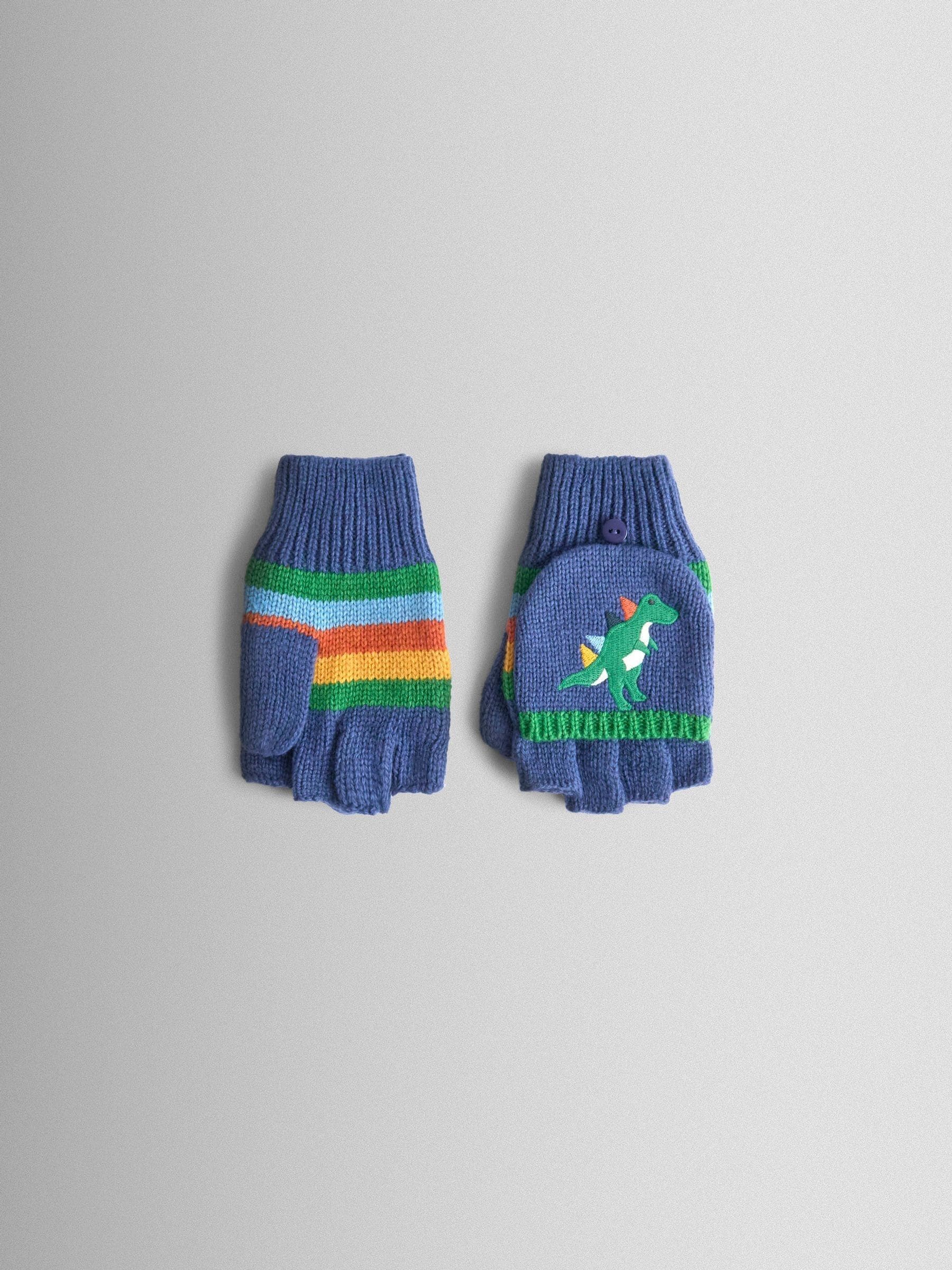 Blauw met dinosaurus - JoJo Maman Bébé - Wanten met fleecevoering
