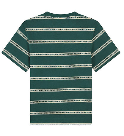 HUGO T-shirt - Green Stone/Beigestribet