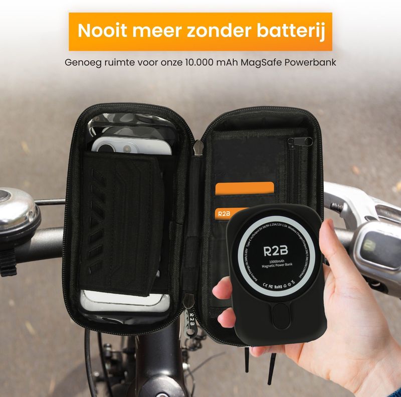 R2B - Telefoonhouder - Zwart - Waterdicht - Met MagSafe Powerbank