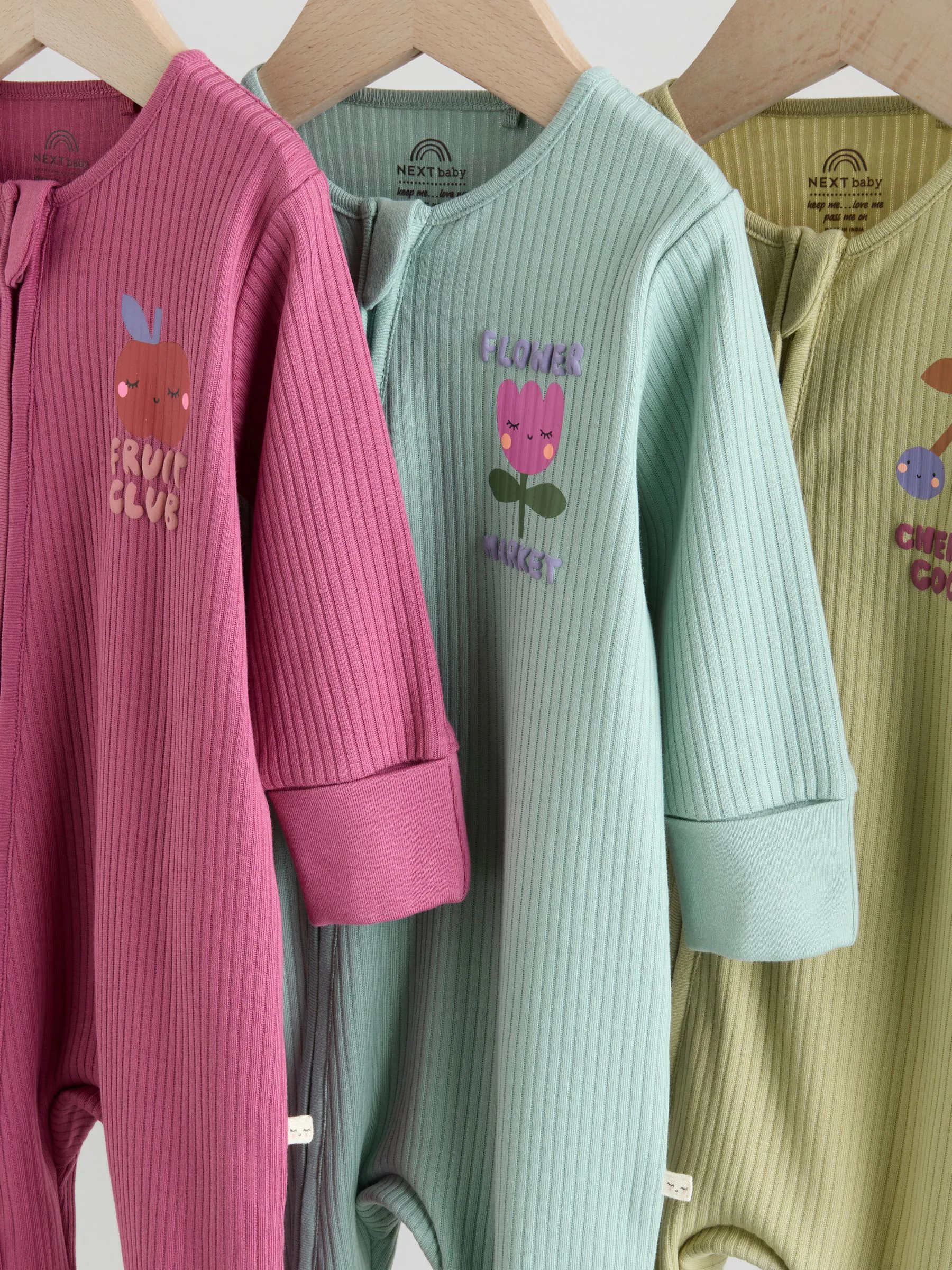 Meerkleurig met bloemenprint - Verpakking van 3 babyslaappakjes met tweewegrits (0 mnd - 3 jr)