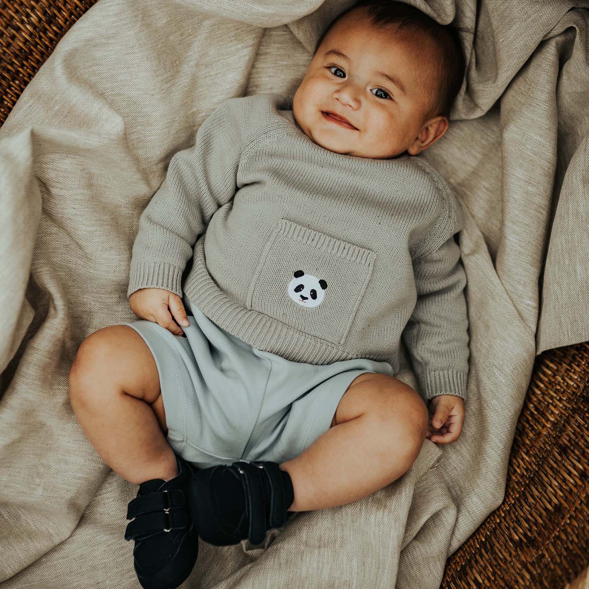 Baby Pullover Loeke Panda Silver Grey