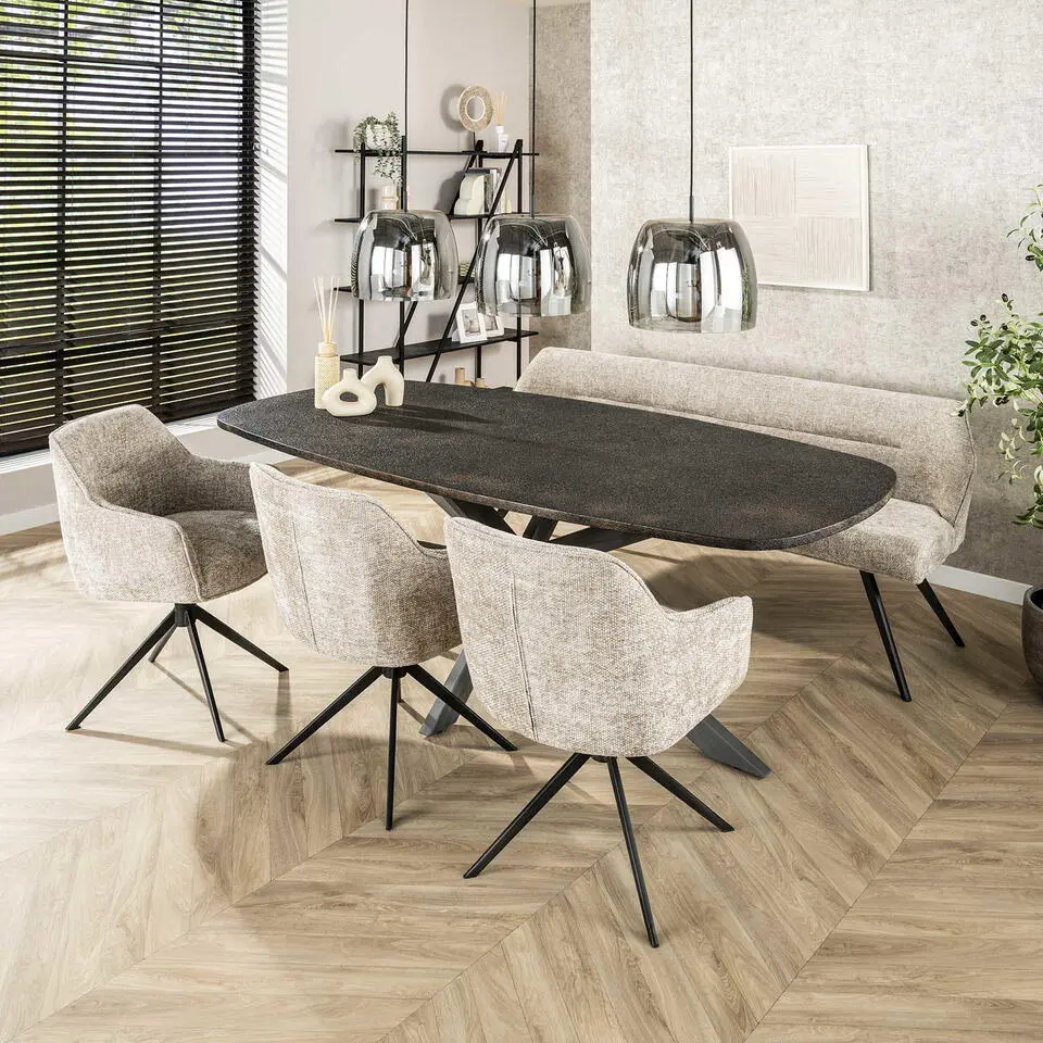 Eettafel Grijs Staal - 215x105x77cm - Metallic