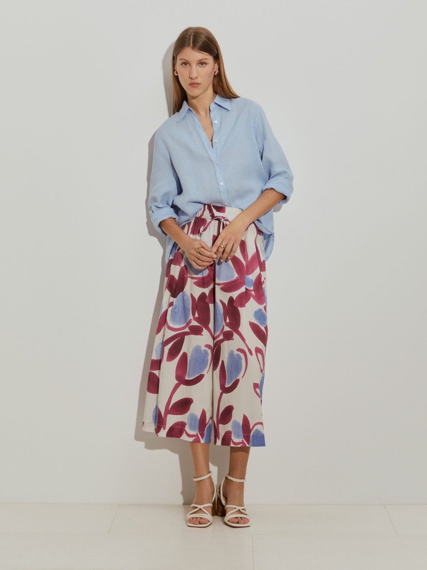 Calças pantalona estampadas