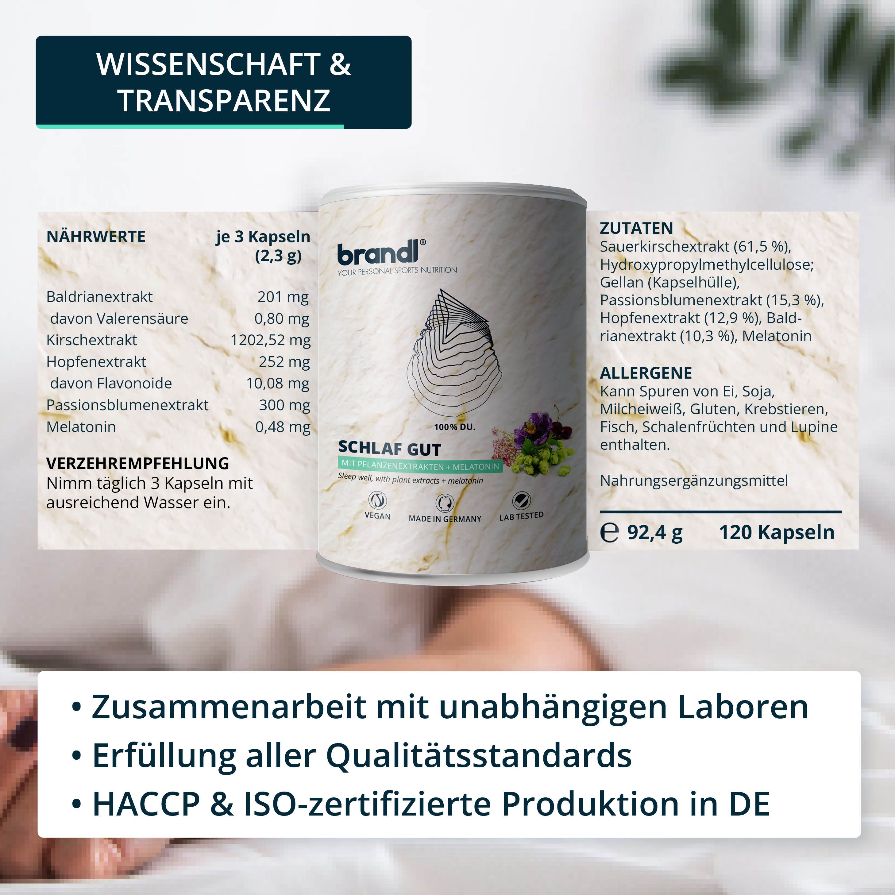 brandl® Melatonin mit Baldrian, Passionsblume, Sauerkirsche & Hopfen