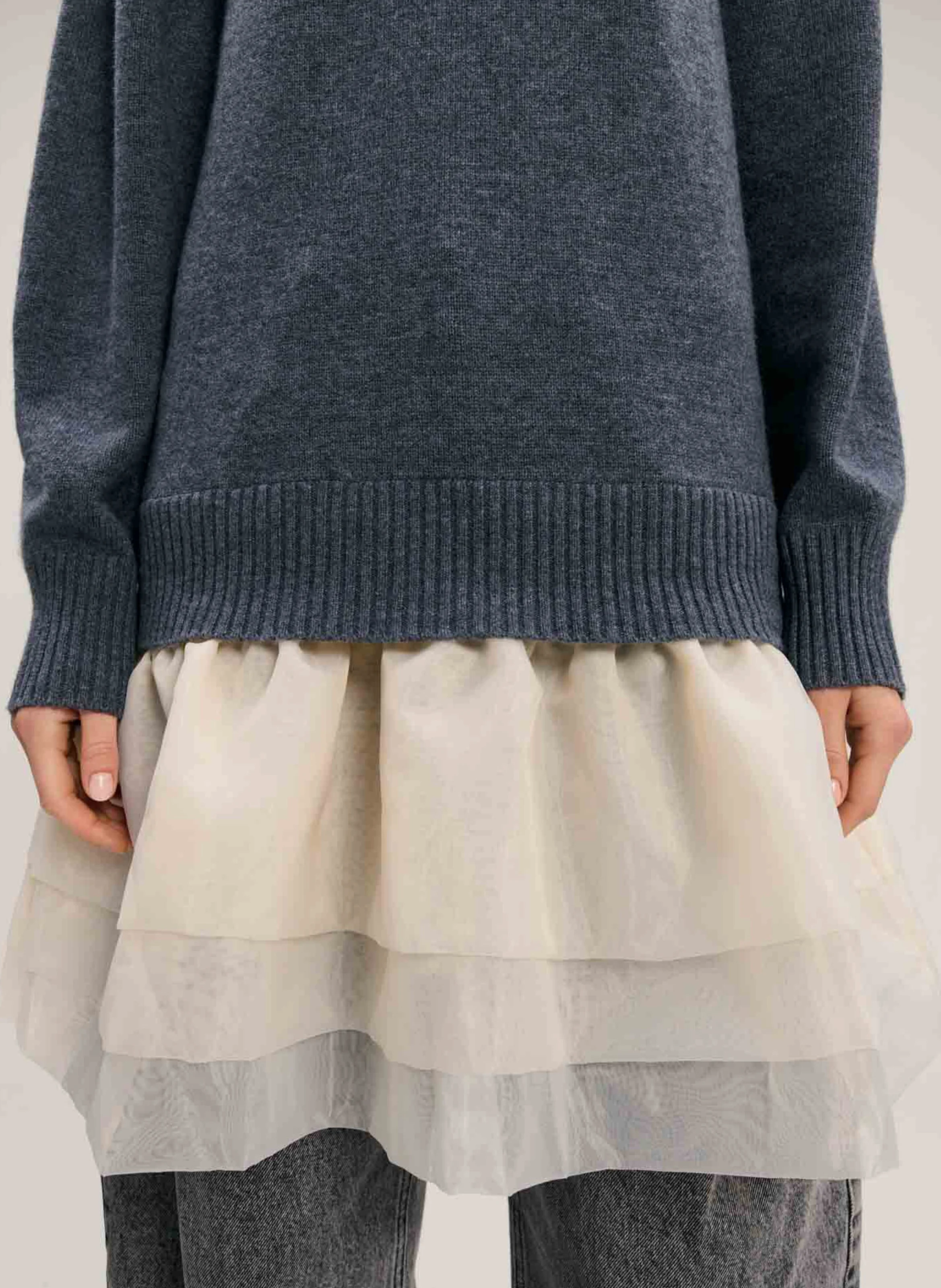 Robe courte col rond en laine mélangée | Gris