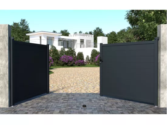 Portail battant aluminium plein L355 x H166 cm anthracite - NAZARIO