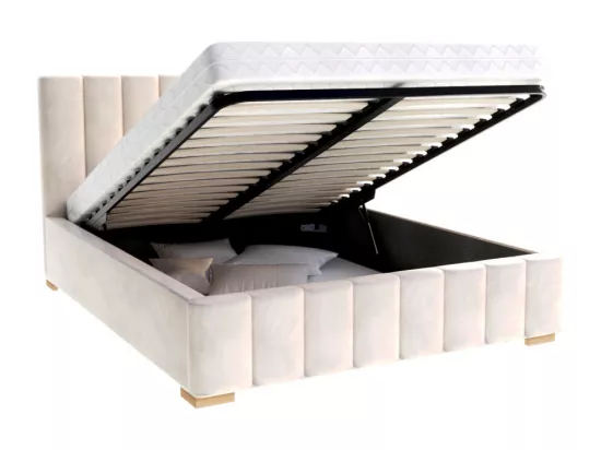 Lit Coffre Anton 160 x 200 cm avec sommier à lattes relevable Crème