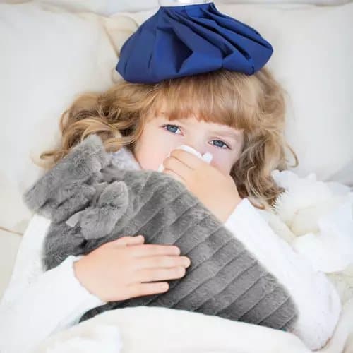 2L varmeflaske med fluffy etui | Stor varmtvannsflaske med plysjtrekk
