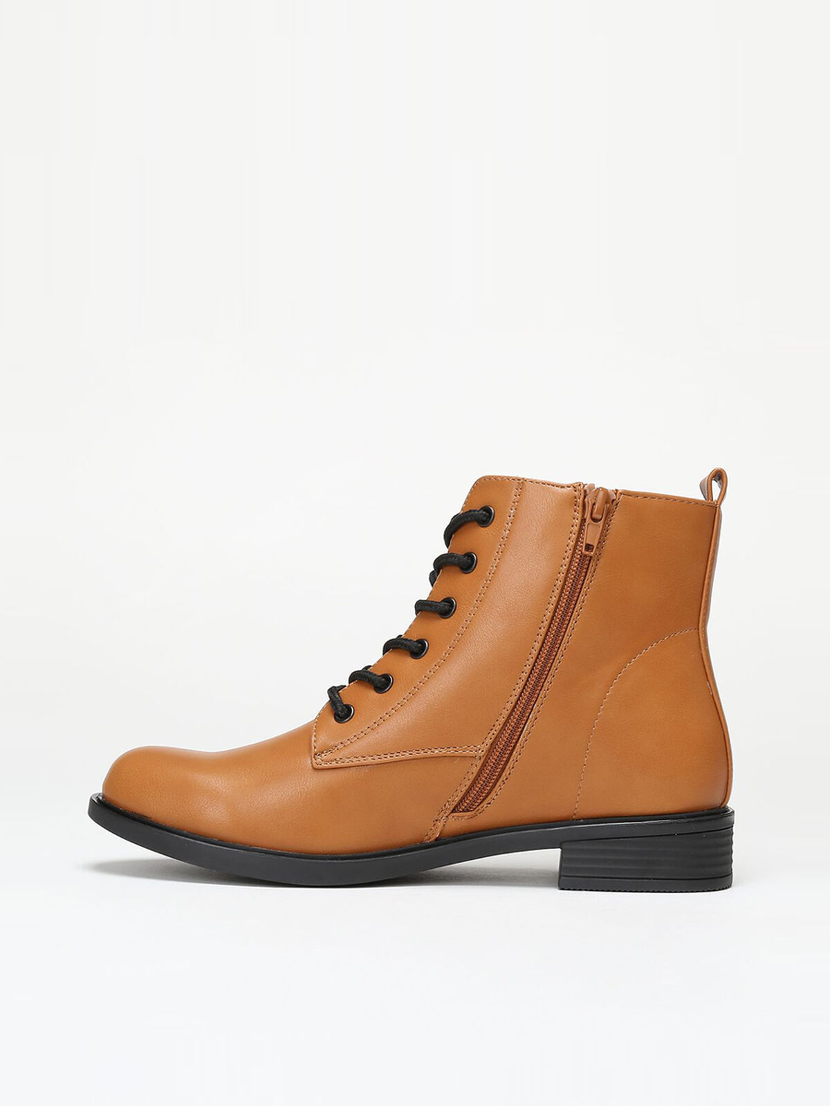 Bottines en simili à lacets- Camel