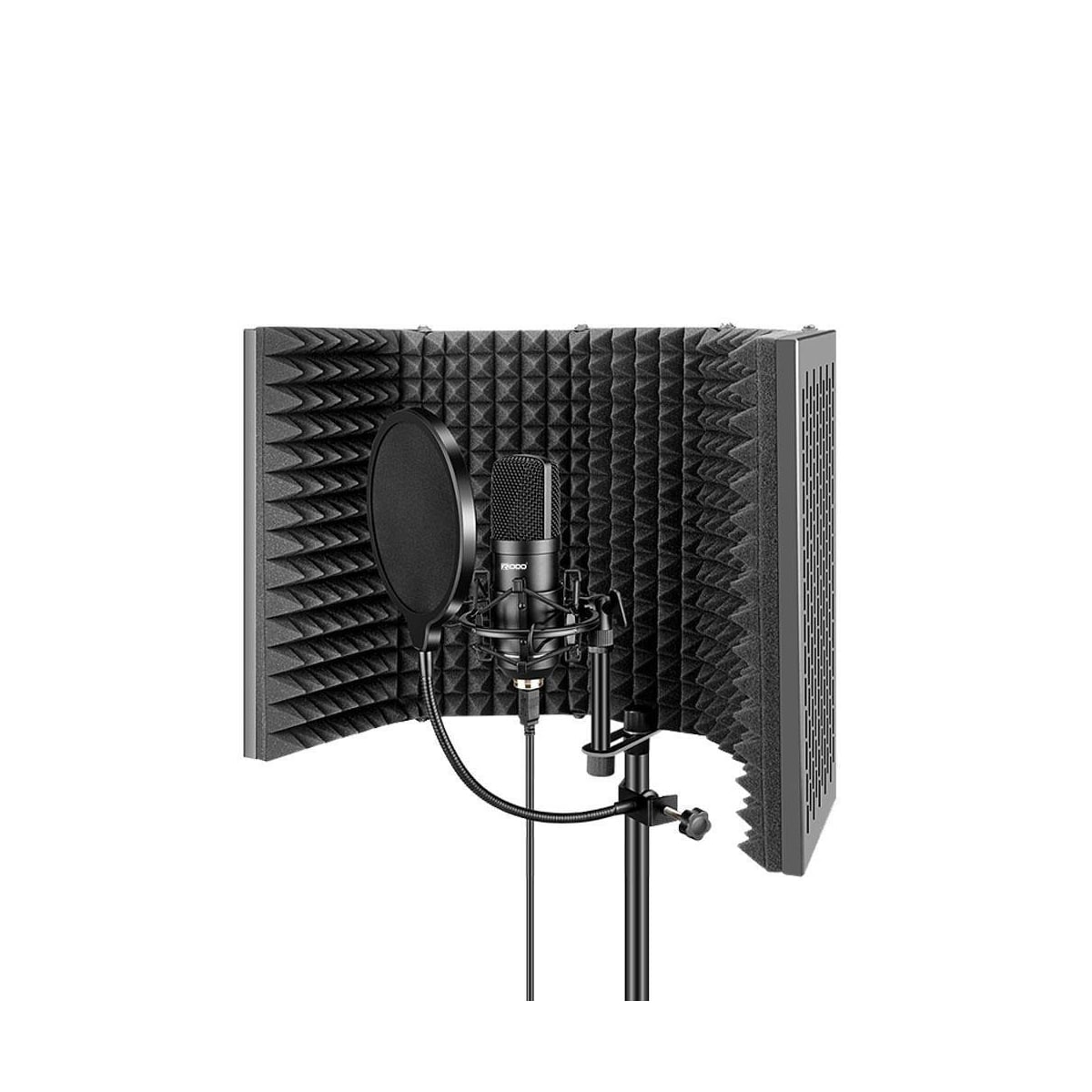 Mikrofonskjerm med 2 lag 5-vegg Akustiske filtre Sammenleggbar 59x28x4cm Akustisk skjerm Lyddemper for mikrofoner refleksjonsfilter